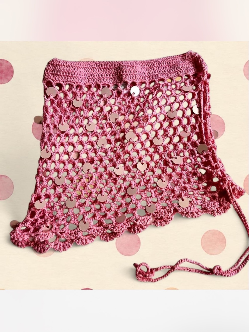 SHEIN Pink Crochet Sequin Swim Coverup